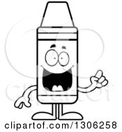 Lineart Clipart Of A Cartoon Happy Smart Crayon Character With An Idea Royalty Free Outline Vector Illustration by Cory Thoman