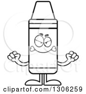 Lineart Clipart Of A Cartoon Mad Crayon Character Holding Up Fists Royalty Free Outline Vector Illustration