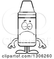 Lineart Clipart Of A Cartoon Sad Depressed Crayon Character Pouting Royalty Free Outline Vector Illustration by Cory Thoman
