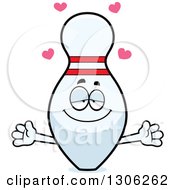 Poster, Art Print Of Cartoon Loving Bowling Pin Character Wanting A Hug With Open Arms And Hearts
