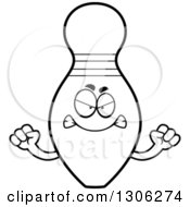 Poster, Art Print Of Cartoon Black And White Mad Bowling Pin Character Holding Up Fists