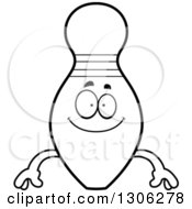 Poster, Art Print Of Cartoon Black And White Happy Bowling Pin Character Smiling