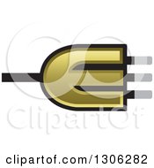 Clipart Of A Gold Letter E Alphabet Design With An Electric Plug Royalty Free Vector Illustration