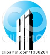 Clipart Of A 3d Black And White Letter HI Alphabet Design With A Blue Circle Royalty Free Vector Illustration