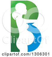 Poster, Art Print Of White Silhouetted Pregnant Woman In A Green And Blue Letter B