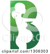 Poster, Art Print Of White Silhouetted Pregnant Woman In A Green Letter B