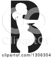 Clipart Of A White Silhouetted Pregnant Woman In A Black Letter B Royalty Free Vector Illustration
