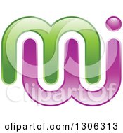 Clipart Of An Abstract Green And Purple Alphabet Letter MW Logo Royalty Free Vector Illustration
