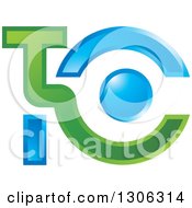 Clipart Of An Abstract Green Adn Blue Alphabet Letter TC Logo Royalty Free Vector Illustration
