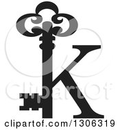 Clipart Of A Black Abstract Skeleton Key Alphabet Letter K Logo Royalty Free Vector Illustration by Lal Perera #COLLC1306319-0106