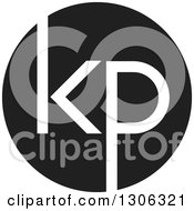 Clipart Of A Black And White Alphabet Letter KP Circle Logo Royalty Free Vector Illustration
