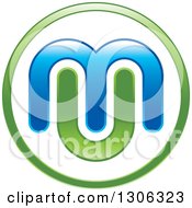 Clipart Of An Abstract Round Green And Blue Alphabet Letter MU Logo Royalty Free Vector Illustration