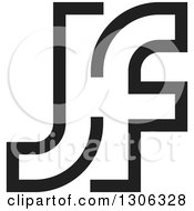 Clipart Of A Black Abstract Alphabet Letter JF Logo Royalty Free Vector Illustration