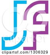 Clipart Of A Blue And Purple Abstract Alphabet Letter JF Logo Royalty Free Vector Illustration