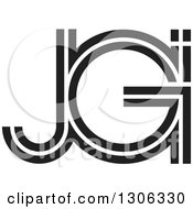 Clipart Of A Black And White Abstract Alphabet Letter JGI Logo Royalty Free Vector Illustration