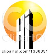 Clipart Of A 3d Black And White Letter HI Alphabet Design With An Orange Circle Royalty Free Vector Illustration