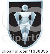 Clipart Of A Shiny Robotic Iron Woman In A Shield Royalty Free Vector Illustration