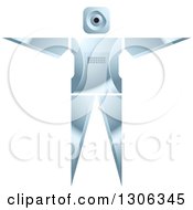 Clipart Of A Shiny Robotic Iron Man With Arms Out To The Side Royalty Free Vector Illustration by Lal Perera