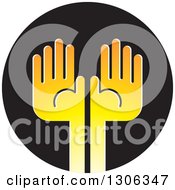 Poster, Art Print Of Pair Of Gradient Yellow Hands On A Black Circle