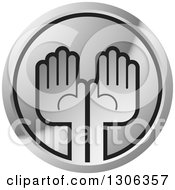 Clipart Of A Pair Of Hands In A Shiny Silver Circle Royalty Free Vector Illustration