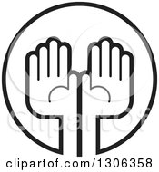 Clipart Of A Black And White Pair Of Gradient Hands In A Circle Royalty Free Vector Illustration