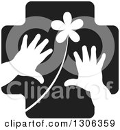 Black Cross With A White Flower And Child Hands