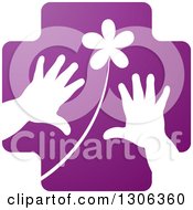 Poster, Art Print Of Purple Cross With A White Flower And Child Hands
