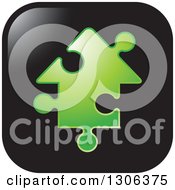 Clipart Of A Square Black Icon With A Green House Shaped Jigsaw Puzzle Piece Royalty Free Vector Illustration by Lal Perera