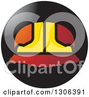 Poster, Art Print Of Gradient Red And Yellow Hardhat Helmet In A Round Black Icon