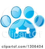 Poster, Art Print Of White Bone On A Gradient Blue Dog Paw Print
