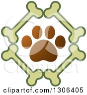 Poster, Art Print Of Gradient Brown Dog Paw Print In A Diamond Of Bones