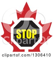 Poster, Art Print Of Stop Sign Over A Red Maple Leaf