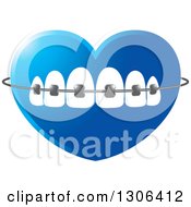 Poster, Art Print Of Gradient Blue Heart With Teeth And Dental Braces