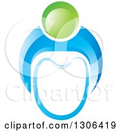 Poster, Art Print Of Blue And Green Person Over A Tooth Design