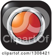 Poster, Art Print Of Shiny Black Square Button Icon With A Chrome And Red Circle