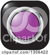 Poster, Art Print Of Shiny Black Square Button Icon With A Chrome And Purple Circle