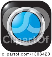 Clipart Of A Shiny Black Square Button Icon With A Chrome And Blue Circle Royalty Free Vector Illustration by Lal Perera