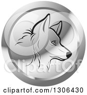 Poster, Art Print Of Black Profiled Dog Face In A Silver Icon Circle