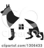 Black Silhouetted German Shepherd Dog And House