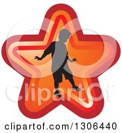 Clipart Of A Black Silhouetted Boy In A Red Star Royalty Free Vector Illustration by Lal Perera