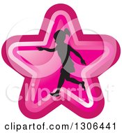 Poster, Art Print Of Black Silhouetted Girl Running In A Pink Star