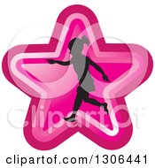 Clipart Of A Black Silhouetted Girl Running In A Pink Star Royalty Free Vector Illustration by Lal Perera