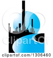 Poster, Art Print Of City Of Skyscrapers And A Blue Road Or River Against A Moon