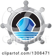 Clipart Of A Silver Helm With A Blue Ship Royalty Free Vector Illustration
