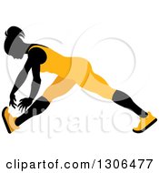 Poster, Art Print Of Black Silhouetted Woman In Orange Stretching And Reaching For Her Toes