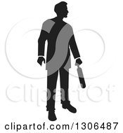 Clipart Of A Black Silhouetted Businessman Wiht A Briefcase Royalty Free Vector Illustration