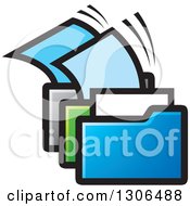 Clipart Of Blue Green And Silver File Folders With Papers Royalty Free Vector Illustration