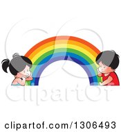 Poster, Art Print Of Thinking Boy And Girl At Different Ends Of A Rainbow