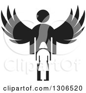 Black Silhouetted Guardian Angel Over A Girl