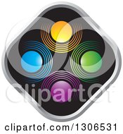Poster, Art Print Of Colorful Abstract Design Of Circles On A Black And Silver Diamond
